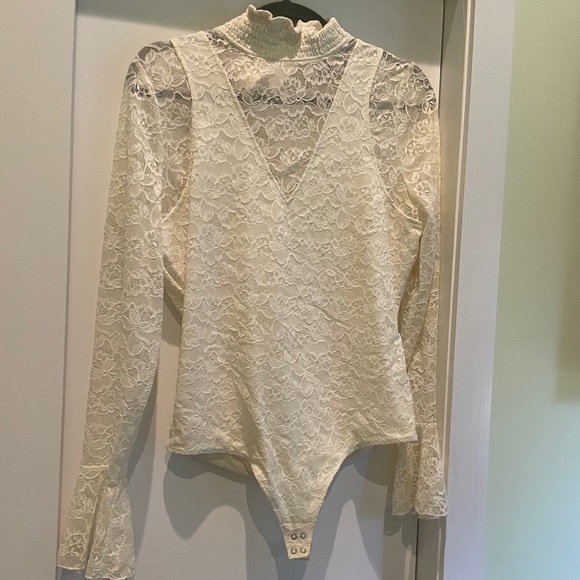INTERMIX White Lace High Collar Bodysuit - Picture 5 of 5